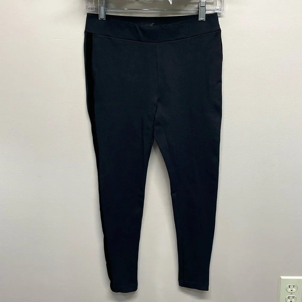 Loft Petites Pull On Ponte Skinny Pants Velvet Side Stripe Black SP